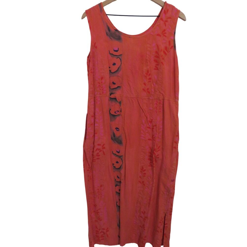 Jams World Women Sz L Goldie Orange Sleeveless Scoop Neck Long Shift Dress Boho